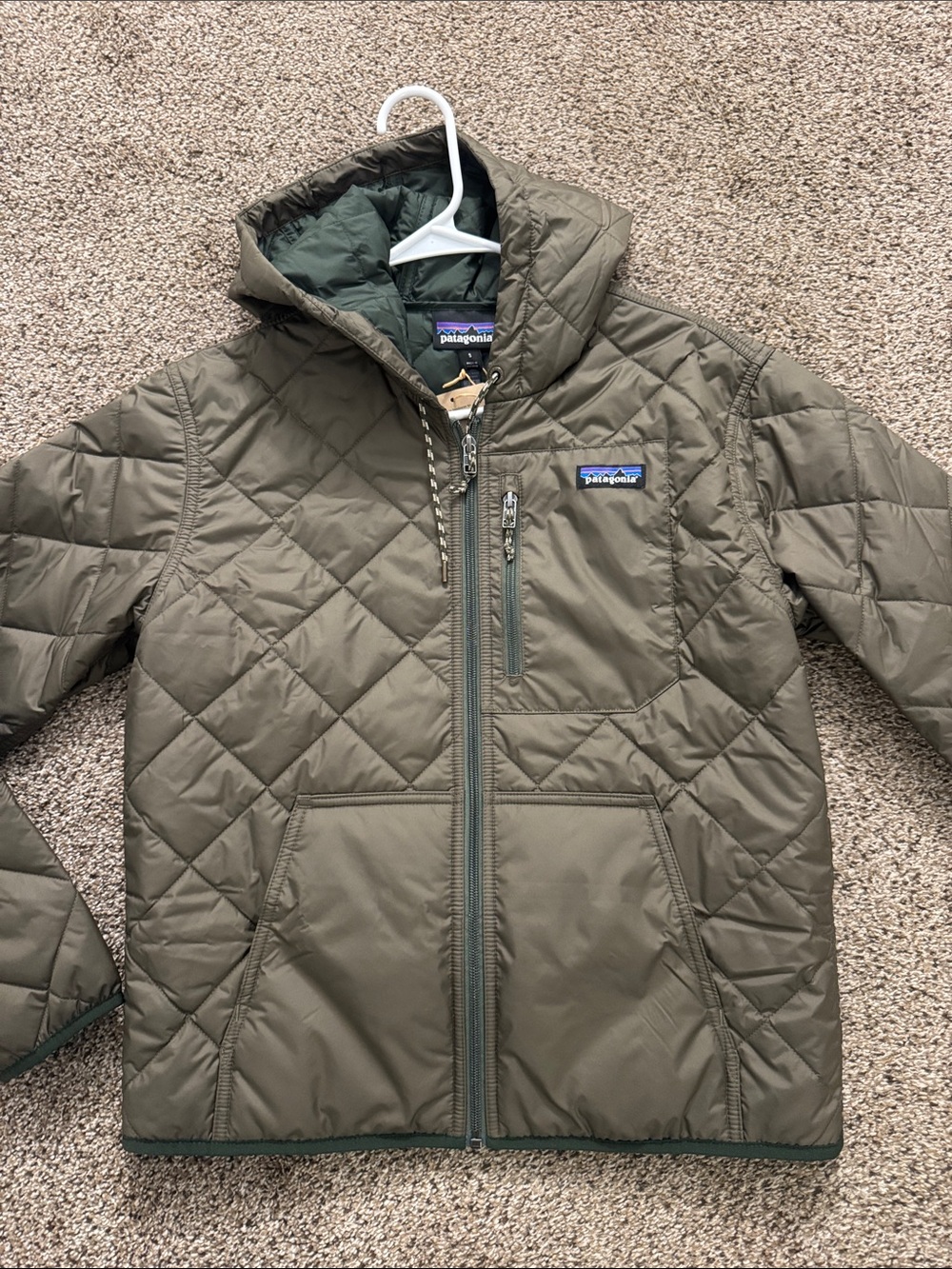 Patagonia Quilted Hooded Jacket in Olive - Picture 2 of 4